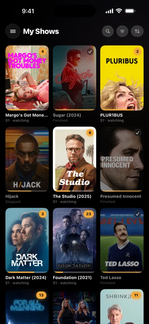 My Shows, the poster grid of every tracked series