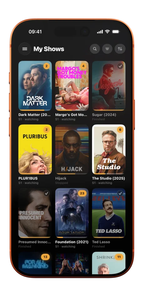 iPhone showing the My Shows poster grid