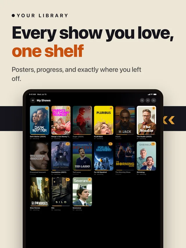 My Shows poster grid on iPad