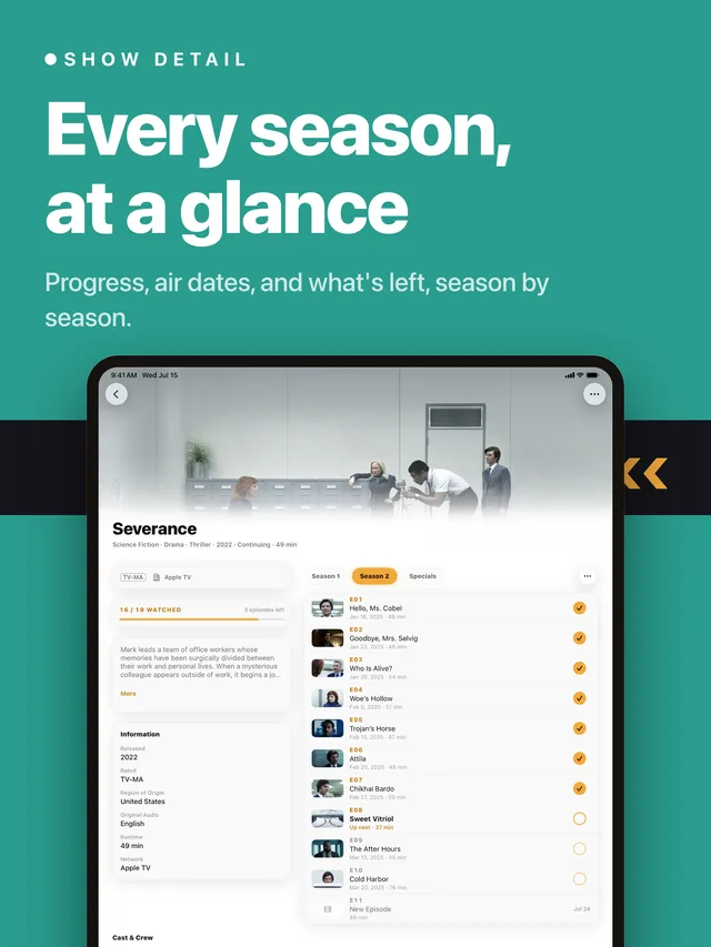 Show detail with season progress on iPad