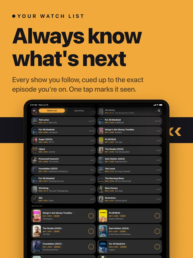 The Watch List on iPad