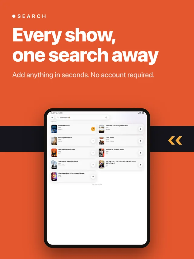 Search on iPad, with provider attribution