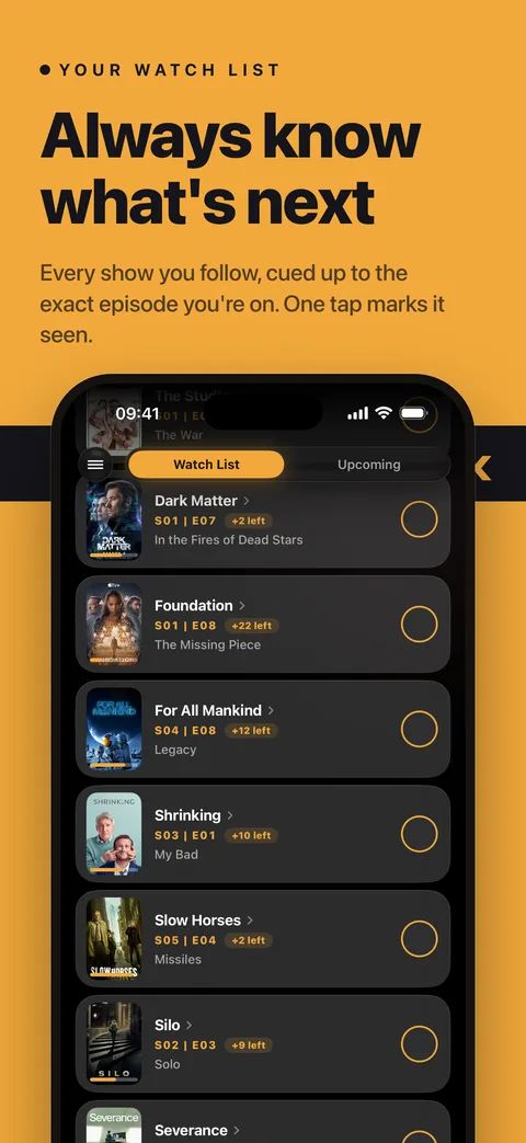 Always know what's next: the Watch List cued to each next episode