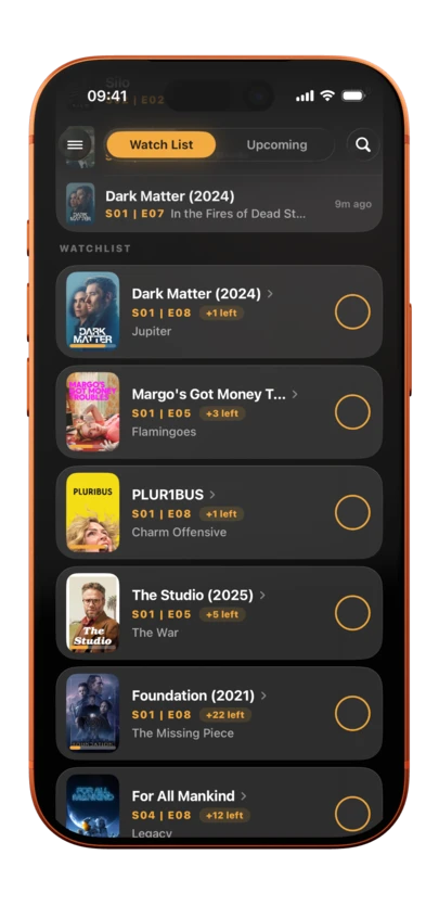 Previously watch list, every show cued to its next episode